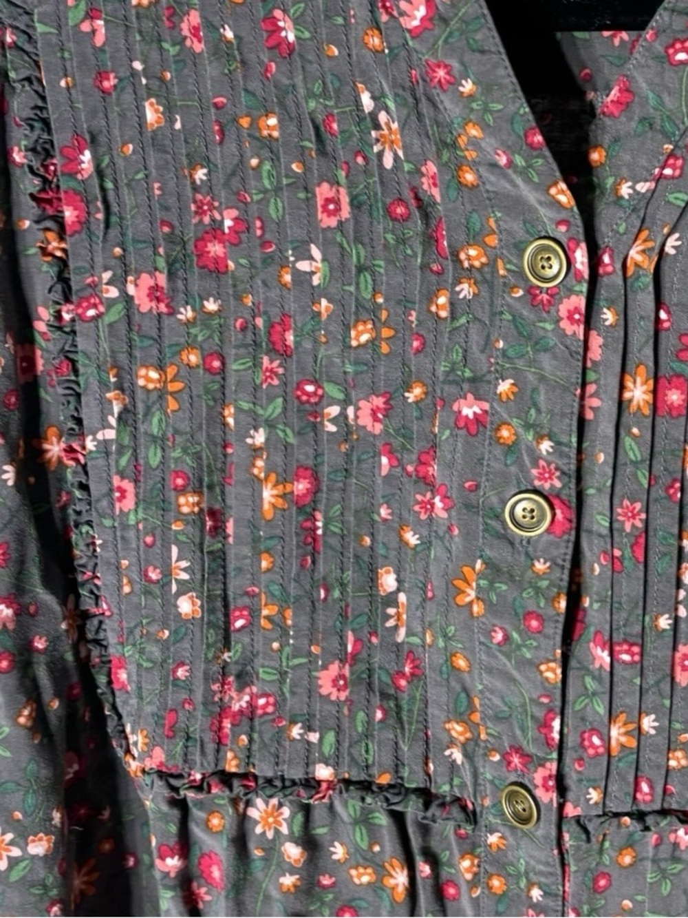 Matilda Jane S Floral Shirt Pintuck V-Neck Button Front Tunic Top Brown Pink - Picture 3 of 7